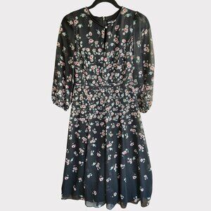 Karl Lagerfeld Size 0 Scatter Black Floral Midi Boho Designer Keyhole Dress